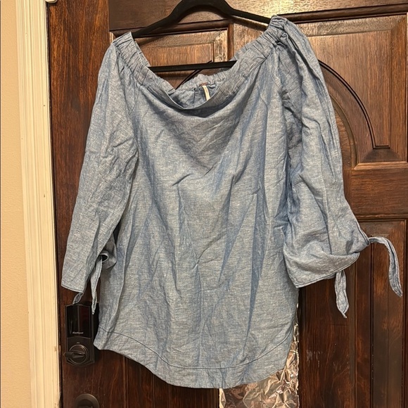 Free People Blue Relaxed Tie Front Blouse - Picture 1 of 2